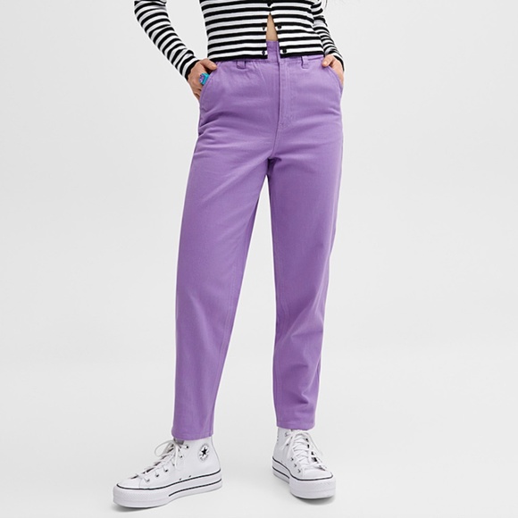 Purple organic cotton high rise tapered leg barrel jeans NWT - Picture 1 of 8